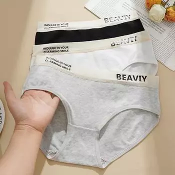 Трусики с буквенным принтом для женщин, студенческие, со средней талией, осенние и зимние, простые спортивные трусы M белый