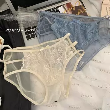Трусики с цветочным кружевом, ажурное нижнее белье, женские трусики, сетчатый пояс для нижнего белья, хлопковые дышащие трусы M жемчужина белый