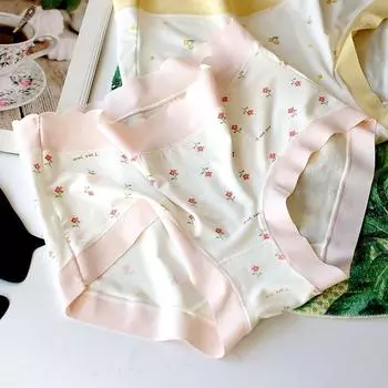 Трусики с цветочным принтом, женские треугольные брюки со средней талией, дышащие трусы, удобное нижнее белье с мягкой подошвой L