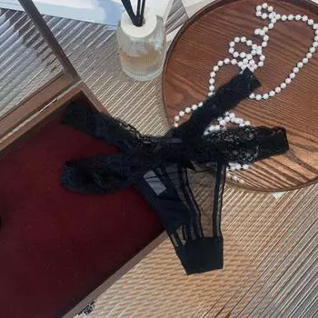 Трусики с кружевными бретельками-бантиками, с низкой посадкой, прозрачные брифы, модные кружевные сетчатые стринги для женщин L