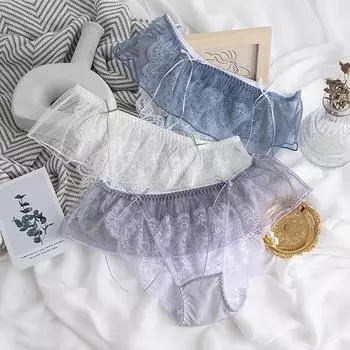 Трусики с оборками в японском стиле в горошек и средней посадкой – милый сексуальный сетчатый кружевной дизайн для женщин Medium