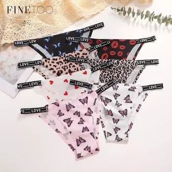Трусики с принтом FINETOO для женщин, дизайнерские трусы с поясом, бесшовное и эластичное нижнее белье XS