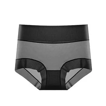 Трусики с высокой талией, бесшовные трусы из ледяного шелка для женщин, антибактериальные трусы больших размеров, прозрачное сетчатое нижнее белье для женщин L телесный