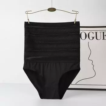 Трусики с высокой талией и плоским животом, бесшовные женские трусики, сексуальное полые дышащее нижнее белье, удобные хлопковые трусы, формирователь S чёрный