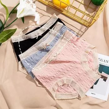 Трусики с высокой талией, нижнее белье больших размеров для женщин, кружевные женские треугольные трусики M фиолетовый
