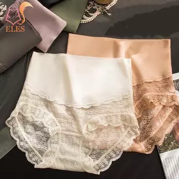 Трусики с высокой талией, утягивающие живот, летнее нижнее белье из шелка, сексуальное кружевное бесшовное, приподнимающее бедра, дышащие трусики-шорты M чёрный