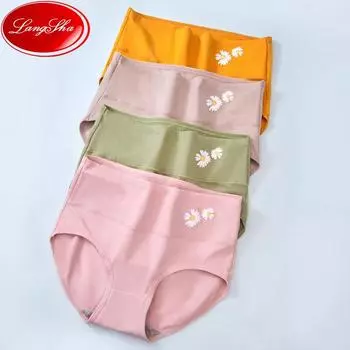 4 шт. трусики с высокой талией женские хлопковые трусы модные принты женское нижнее белье бесшовные трусы M