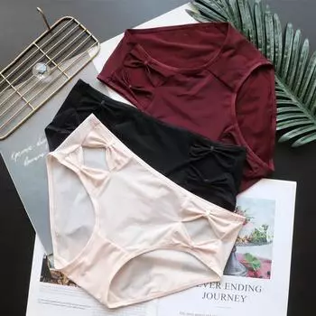 Трусики со средней талией с вырезом и бантом, женское нижнее белье из ледяного шелка, удобные трусы с подъемом бедер для женщин M чёрный
