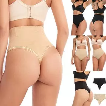 Трусики-стринги для женщин средней длины, бесшовные женские трусики-стринги, нижнее белье, женские трусики-стринги, утягивающее, корректирующее тело S чёрный