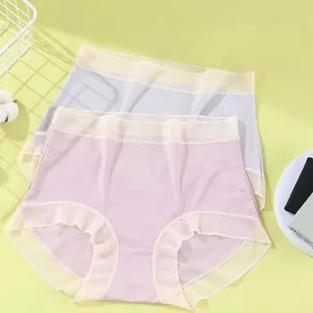 Трусики высокой эластичности, нижнее белье из кружева в стиле пэчворк, легкие женские трусики, трусы с высокой талией из ледяного шелка XL чёрный