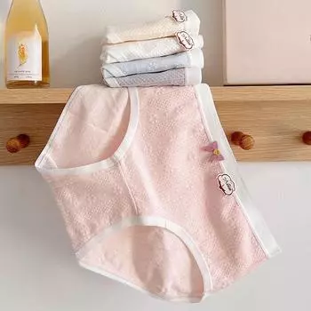 Трусики женские детские хлопковые класса А, милые жаккардовые 7A, антибактериальные, удобные, средней посадки, облегающие бедра, трусики для девочек-подростков M