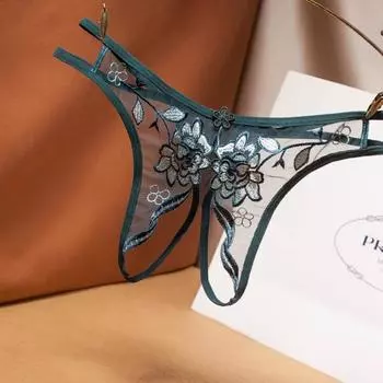 Трусики женские интересные открытые промежность французская вышивка сексуальные сетчатые полые свободные стринги с низкой талией прозрачные футболки 2238 One Size