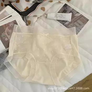 Трусики женские сексуальные удобные сетчатые трусики Love Peach Mulberry Silk Crotch дышащие кружевные трусики женские трусики средней талии для девочек с треугольными чашечками нижнее белье L белый