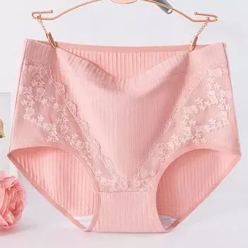 Трусики, женское нижнее белье, хлопковые женские трусики с высокой талией, трусы большого размера, трусики для мам M розовый