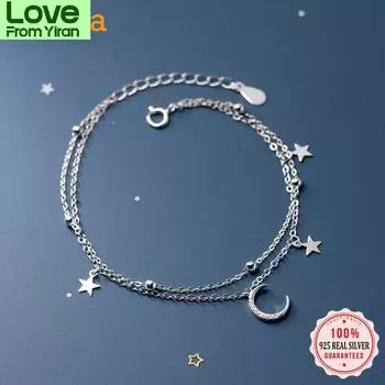 Trustdavis Genuine 925 Sterling Silver Fashion Double Chain Moon Star Bracelet For Women Wedding Valentine S Day Jewelry Db1161 серебряный