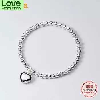 Trustdavis Минималистский браслет из стерлингового серебра 925 пробы с бусинами 4 мм в форме сердца 925 пробы для модных женских вечеринок S925 ювелирные изделия Da1003