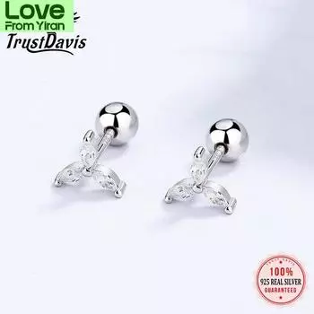 Trustdavis настоящие серьги-гвоздики из стерлингового серебра 925 пробы с треугольными листьями и винтами для женщин, свадебная вечеринка, изящные ослепительные ювелирные изделия с фианитами Da2746 золотой