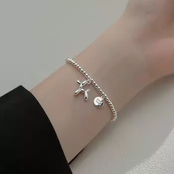 Trustdavis натуральное серебро 925 пробы, минималистичный 3 мм бусины в виде животных, воздушный шар, собака, эластичный браслет для женщин, свадебные украшения 16cm-elastic золотой