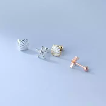 TrustDavis Real 925 Sterling Silver Sweet Asymmetrical Starfish Shells Screw Sted Earrings For Women Daughter Fine Jewelry DA2157 золотой