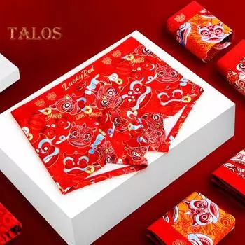 Трусы-боксеры с эластичным поясом, U-образным выпуклым узором «Пробуждение» с рисунком льва и независимой сумкой, талисман китайского Нового года M красный