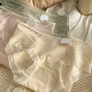 Трусы для старшеклассников со средней талией, эластичные, с кружевным цветочным узором, с хорошей воздухопроницаемостью, однотонные, облегающие, тонкие, повседневные, спортивные трусы XL белый