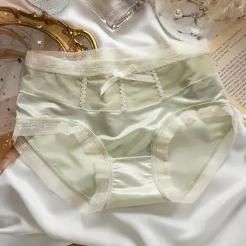 Трусы, дышащие женские трусики, кружевное нижнее белье, атласные трусики, антибактериальные треугольные брюки L чёрный