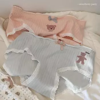 Трусы из чистого хлопка с нитками, симпатичные, для девочек, со средней талией, нижнее белье для девочек, трусики M