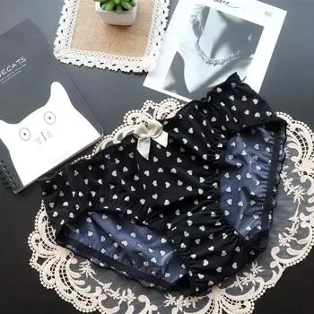 Трусы из ледяного шелка с принтом для девочек, сексуальное нижнее белье, женские сексуальные полые женские трусики с низкой талией, дышащие One Size чёрный