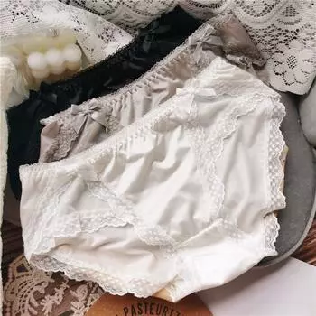 Трусы из ледяного шелка, сексуальные трусики с кружевными краями, милое женское нижнее белье со средней талией One Size серый