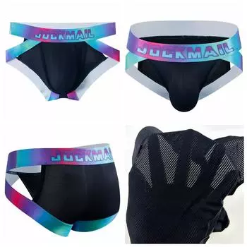 Трусы JOCKMAIL, дышащее спортивное мужское нижнее белье из нейлоновой сетки с низкой талией M чёрный