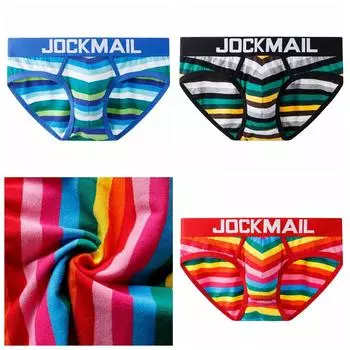 Трусы JOCKMAIL, модное мужское нижнее белье в полоску с принтом радужного цвета, спортивные дышащие шорты с низкой талией, повседневные повседневные домашние трусы M чёрный