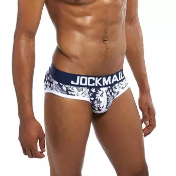 Трусы JOCKMAIL с узором в виде листьев, классическое мужское нижнее белье с низкой талией, повседневные повседневные спортивные трусы M темно-синий
