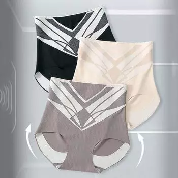 Трусы-подтяжки с высокой талией, эластичное утягивающее белье, модное нижнее белье для коррекции живота, для девочек M бежевый