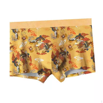 Трусы с принтом дракона, трусы, мужское нижнее белье, пляжная одежда, ночное белье, шорты 2XL золотой