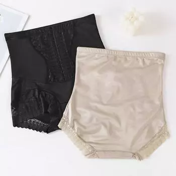 Трусы с высокой талией для похудения, кружевные цветочные трусики для поднятия ягодиц, коррекция фигуры L чёрный