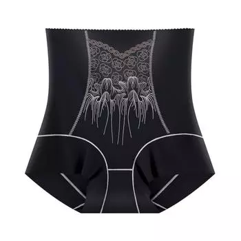 Трусы с высокой талией и эффектом пуш-ап, бесшовные трусики с цветочным узором, утягивающее белье для живота, послеродовое L чёрный