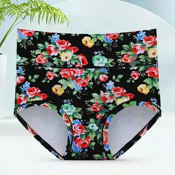 Трусы с высокой талией и принтом для женщин среднего возраста — большие размеры, поддержка приподнятых бедер 8XL (150-180 Jin)