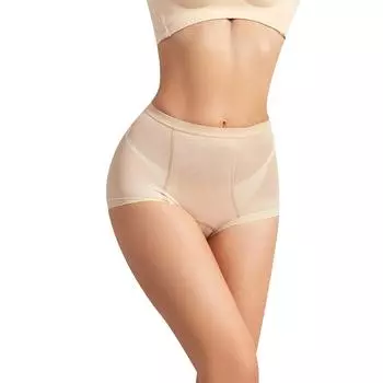 Трусы с высокой талией, женские бесшовные трусики, прозрачные сетчатые, высокоэластичные, корректирующее белье для живота, короткое нижнее белье для похудения, живота M бежевый
