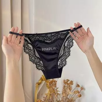 Трусы со средней талией и стразами, кружевные трусы с тонким поясом для женщин, атласные шелковые трусики на каждый день L