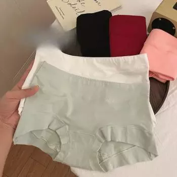 Трусы средней талии, нижнее белье из чистого хлопка больших размеров для женщин, удобные трусики-треугольники из хлопка с промежностью M чёрный