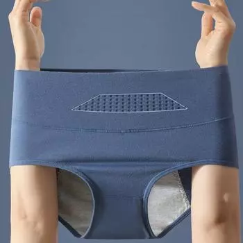 Трусы женские менструальные с высокой талией, расширяющиеся менструальные трусы, герметичное физиологическое нижнее белье из хлопка, большие размеры L-4XL, женские трусы L(35-48KG)&1pc синий