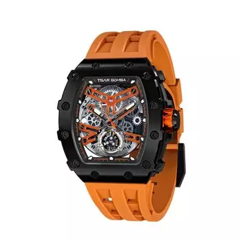 TSAR BOMBA Автоматические часы Японский механизм Тип Tonneau Наручные часы 5 ATM Водонепроницаемые температурные часы Бизнес Нержавеющая сталь Спорт Роскошь