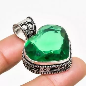 Ювелирный кулон ручной работы с драгоценным камнем цаворит 925 пробы, посеребренный, 1,51 дюйма 1.51 зелёный