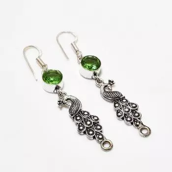 Ювелирные серьги ручной работы с драгоценным камнем Цаворит 925 пробы, посеребренные, 2,38 дюйма