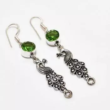 Ювелирные серьги ручной работы с драгоценным камнем Цаворит 925 пробы, посеребренные, 2,38 дюйма