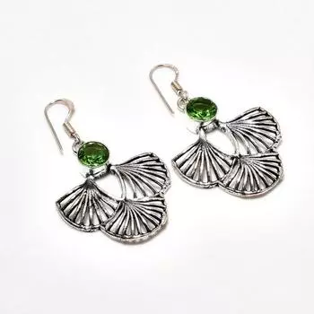 Серьги ручной работы с драгоценным камнем цаворит, посеребренные 925 пробы, 1,89 дюйма