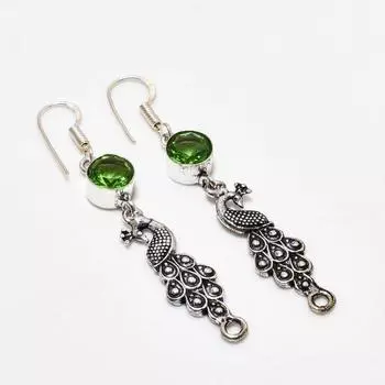 Ювелирные серьги ручной работы с драгоценным камнем Цаворит 925 пробы, посеребренные, 2,38 дюйма