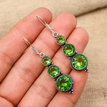 Tsavorite Gemstone Handmade 925 Sterling Silver Earring Jewelry For Memorial Day