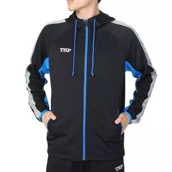 TSP Table Tennis Unisex Training Wear Jersey Jacket Sweat Absorbent Quick Drying Black x Blue XS 033879 TJ-191