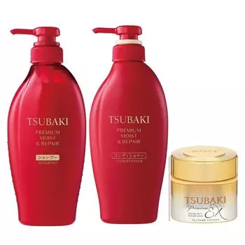 Tsubaki Premium Moist Repair Шампунь 450 мл + Лечебное средство 450 мл + Восстанавливающая маска 180 г Набор